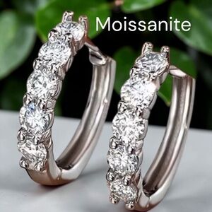 Moissanite Sterling Silver Silver Hoop Earrings